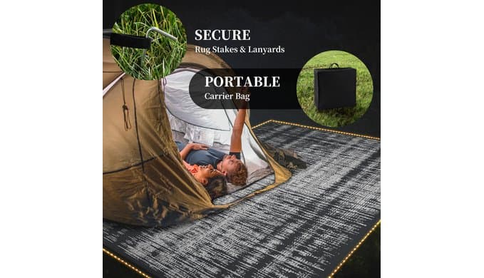 MontVoo Outdoor Rug Waterproof 6x9 ft with Strip Lights Outdoor Patio Rug Mat Reversible Plastic Straw Rug Outside Outdoor Rug for RV Camping Picnic Balcony Backyard thumbnail 5
