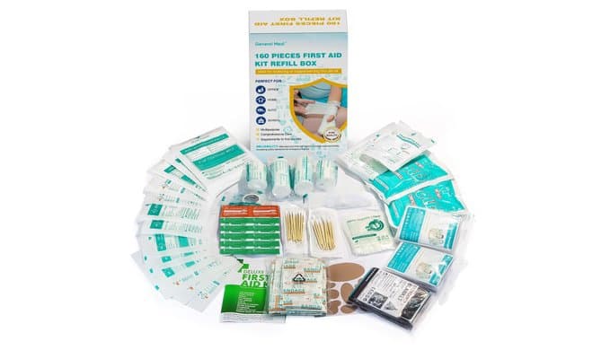 General Medi 160 Piece First Aid Kit Bag Refill Kit - Includes Instant Cold Pack, Bandages,Emergency Blanket, Moleskin Pad, Gauze - Extra Replacement Medical Supplies for First Aid thumbnail 1