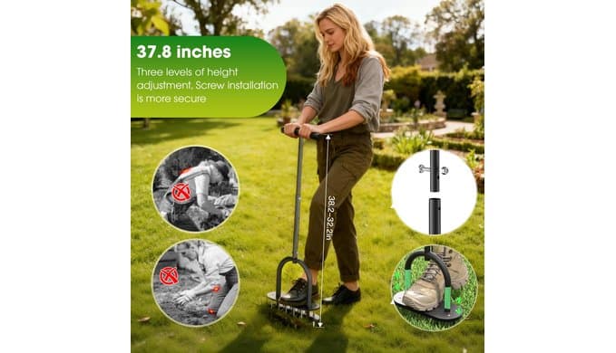 seasky Lawn Aerator, Manual Lawn Aerator Tool with Padded T-Handle, Wide Foot Plate & 15-3 Inch Solid Steel Spikes, Dual-Layer Design for Effortless Aeration in Lawn, Yard and Garden Soil thumbnail 4
