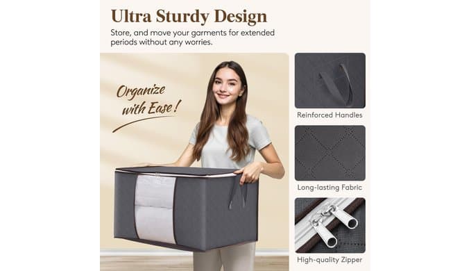 Lifewit 6 Pack Clothes Storage Bins with Lids, Foldable Blanket Storage Bags with Zippers, Clear Window and Reinforced Handles, Closet and Organization for Clothing, Sweater, Comforter, Bedding thumbnail 4