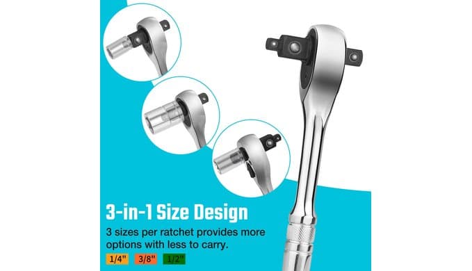 DURATECH 3-IN-1 Ratchet Handle, 1/4 ", 3/8 ", 1/2" Drive Ratchet Wrench thumbnail 3