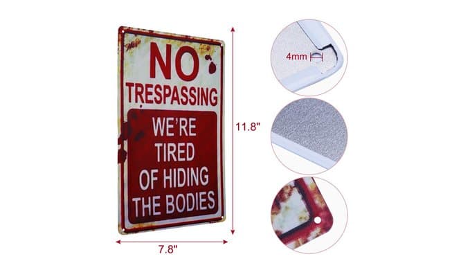 Halloween Decoration Halloween Signs Retro Fashion chic Funny Metal Tin Sign No Trespassing We're Tired of Hiding The Bodies. thumbnail 3