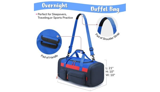 WOOMADA Kids Travel Bag with Shoe & Wet Pockets, Carry On Duffle Bag for Overnight Trips, Sports, School(navy blue) thumbnail 2