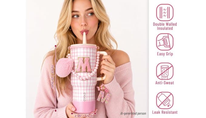 DLOCCOLD Monogrammed Gifts for Women,Initial 40 Oz Tumbler with Handle Lid Insulated Travel Cup, Personalized Birthday Gifts Tumbler for Women with Straw Valentines Christmas Xmas Present Gifts-L thumbnail 4