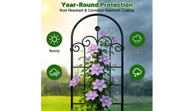 71x40in Rustic Iron Garden Trellis, Weatherproof Black Metal Arch Decorative Flower Support for Climbing Outdoor Plants, Roses, Ivy, Vegetables, Anti-Rust Heavy Duty Plant Stakes thumbnail 5