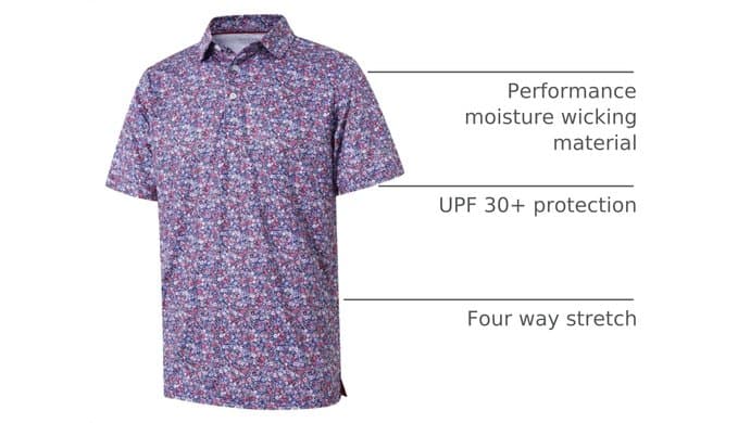 Golf Shirts for Men Dry Fit Short Sleeve Print Performance Moisture Wicking Polo Shirt thumbnail 4