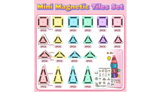 ORZbb Mini Magnetic Tiles Toddler Travel Essentials Set with Case, Magnetic Blocks Building Montessori Educational Learning Sensory Preschool Toys for 3+ Year Old Boys Girls Birthday Gifts thumbnail 5