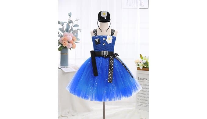 IMEKIS Girls Halloween Costume Blue Sparkly Tulle Tutu Dress with Headband Toddler Kids Police Cosplay Outfit 2-12T thumbnail 3