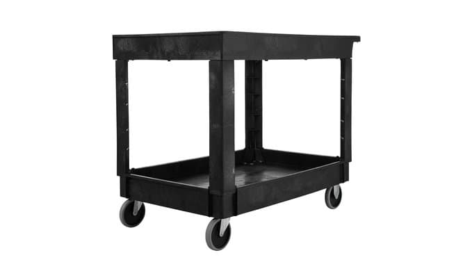 Rubbermaid Commercial Products 2-Shelf Utility/Service Cart, Medium, Lipped Shelves, Standard Handle, 500 lbs. Capacity, for Warehouse/Garage/Cleaning/Manufacturing/Maintenance