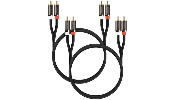 FosPower (2 Pack 2 RCA M/M Stereo Audio Cable [24K Gold Plated | Copper Core] 2RCA Male to 2RCA Male [Left/Right] Premium Sound Quality Plug - 3FT thumbnail 1