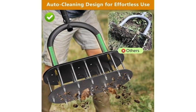 seasky Lawn Aerator, Manual Lawn Aerator Tool with Padded T-Handle, Wide Foot Plate & 15-3 Inch Solid Steel Spikes, Dual-Layer Design for Effortless Aeration in Lawn, Yard and Garden Soil thumbnail 3