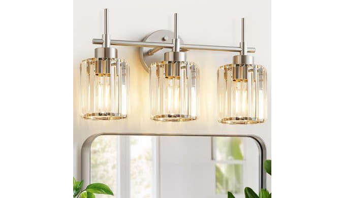 3 Light Crystal Bathroom Light Fixtures, Brushed Nickel Vanity Mirror Lights, Crystal Bath Vintage Wall Mounted Lamps Wall Light Fixtures for Bathroom, Living Room thumbnail 1