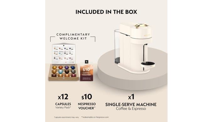 Nespresso Vertuo Next Coffee and Espresso Maker by De'Longhi, Creamy White and Gold thumbnail 4