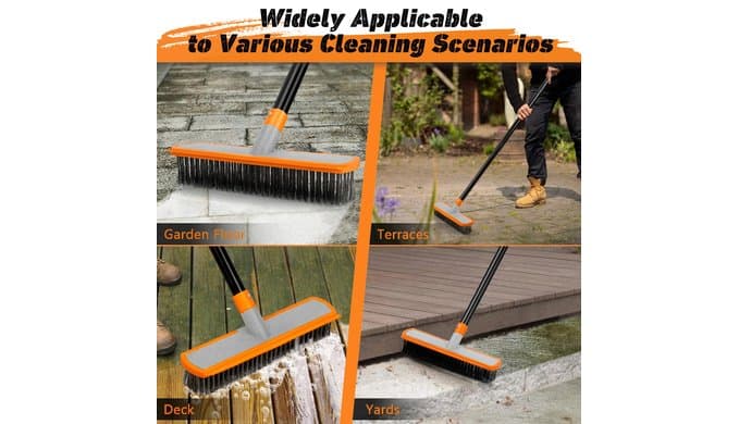 BUVE Stainless Steel Wire Broom Floor Deck Scrub Brush with Long Handle 60" thumbnail 4