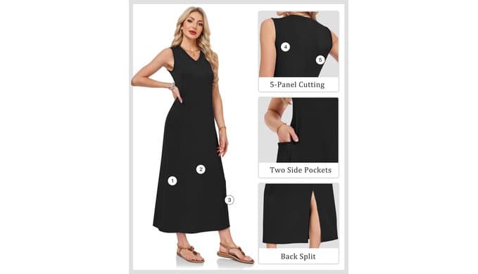 MISFAY Women's Sleeveless V Neck Maxi Dress with Pockets Vacation Outfit thumbnail 5