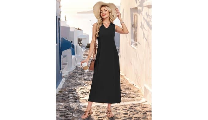 MISFAY Women's Sleeveless V Neck Maxi Dress with Pockets Vacation Outfit thumbnail 3
