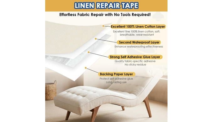 Self Adhesive Linen Fabric Repair Tape Kit, 4"x79" Upholstery Tape thumbnail 4