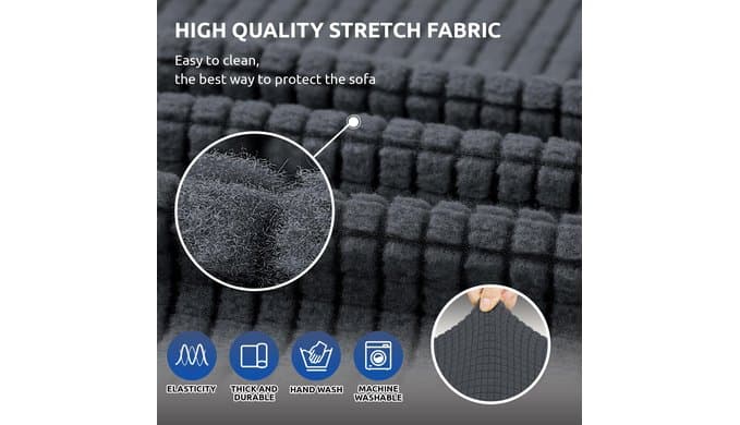 Stretch Couch Covers for Sofa, 3 Cushion Couch Slipcover,Charcoal thumbnail 5