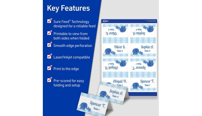 Avery Printable Tent Cards with Sure Feed Technology, 2" x 3.5", White, 160 Blank Place Cards for Laser or Inkjet Printers (5302) thumbnail 4