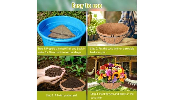 6 Pack 14 Inch Hanging Basket Coco Liners Replacement, Round thumbnail 5