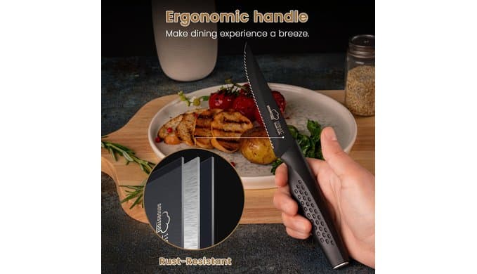 Steak Knives, Steak Knives Set of 8, Stainless Steel Steak Knife Set, Serrated Knives Dishwasher Safe, Elegant Black Mothers Day Gifts for Women thumbnail 4