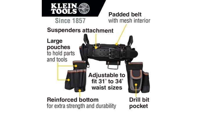 Klein Tools 55427 Tradesman Pro Electrician's Padded Tool Belt and Tool Pouch Combo for Long-wear Comfort and Durability Size Medium thumbnail 3