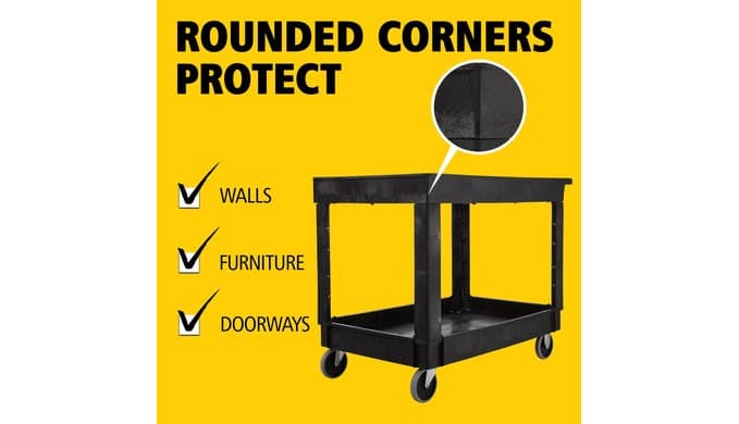 Rubbermaid Commercial Products 2-Shelf Utility/Service Cart, Medium, Lipped Shelves, Standard Handle, 500 lbs. Capacity, for Warehouse/Garage/Cleaning/Manufacturing/Maintenance thumbnail 4