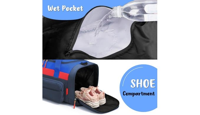 WOOMADA Kids Travel Bag with Shoe & Wet Pockets, Carry On Duffle Bag for Overnight Trips, Sports, School(navy blue) thumbnail 3