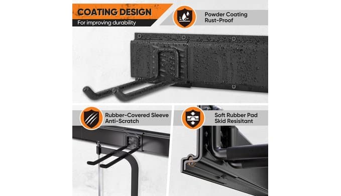 Garden Tool Organizer Wall Mount, 48 inches Tool Storage Rack with Adjustable Hooks, 600lbs Adjustable Heavy Duty Metal Hooks, Yard Shed Rack Holder System Hanging Rake Broom Mop, Father's day gifts thumbnail 5