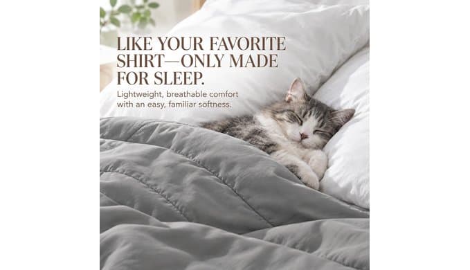 Percale Comforter, Breathable Blanket for Bed, Queen 90" x 90", Dark Gray thumbnail 2