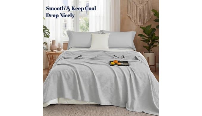 PHF Lightweight Waffle Weave Blanket Queen for Bed Light Grey 90"x90" thumbnail 4