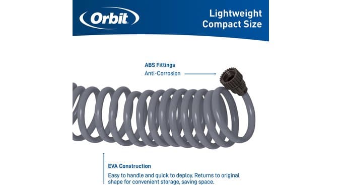 Orbit 26382 Coil Garden Hose, 25 Feet, with 8-Pattern Hose Nozzle (Gray) (Pack of 2) thumbnail 4