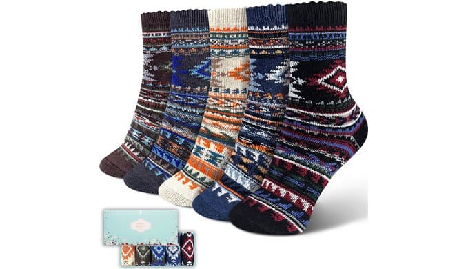 Womens Socks 5 Pairs Wool Warm Cotton Thick Vintage Socks Gifts For Women