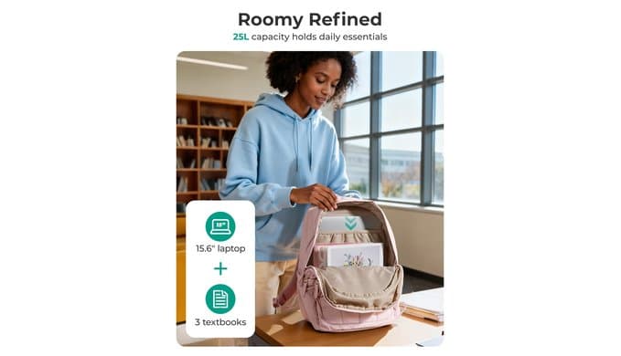 BAGSMART College Laptop Backpack,Cute Travel Backpack for Women,Quilted Computer Bookbag thumbnail 5