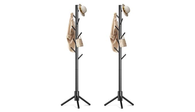 Wooden Coat Rack Stand, Freestanding Coat Rack with 8 Hooks, 3 Adjustable Size Coat Tree for Hats, Coats, Scarves bags, Coat Hanger Stand Used in Bedroom/Office/Entryway,2 PCS (Black)