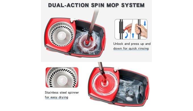 Spin Mop and Bucket Set with 6 Microfiber Heads, Dark Grey thumbnail 4