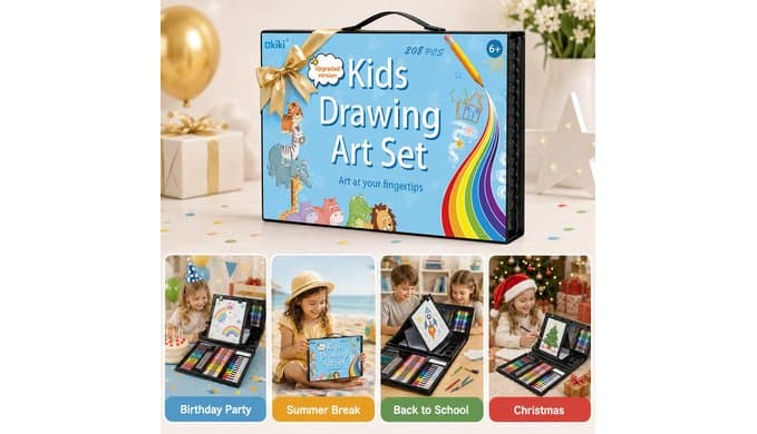 Art Supplies,297 Pack Art Set Drawing Kit for Girls Boys Artist, Deluxe Gift Art Box with Trifold Easel,Includes Oil Pastels, Colored Pencils, Coloring Book, Scissors, Apron,Origami Paper 40 Sheets thumbnail 4