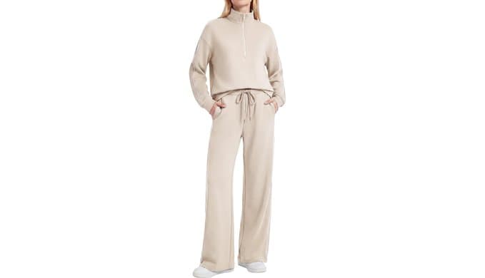 Women's 2 Piece Outfits Half Zip Wide Leg Casual Tracksuit thumbnail 1