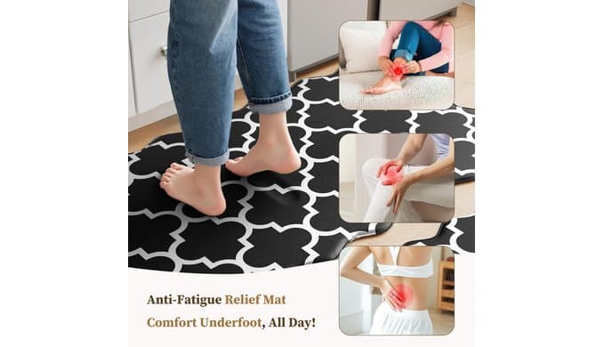Scalloped Kitchen Mats for Floor 2PCS, Black Anti Fatigue Rugs thumbnail 3