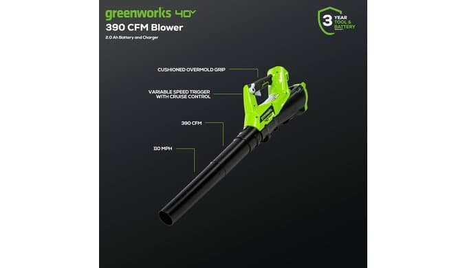 Greenworks 40V 12 in String Trimmer & 390 CFM Blower Combo, 2.0 Ah Battery thumbnail 3