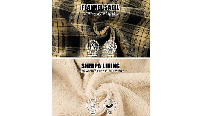 ZITY Mens Flannel Jacket Plaid Zip Up Hoodie Fleece Sherpa Lined Sweatshirt thumbnail 5
