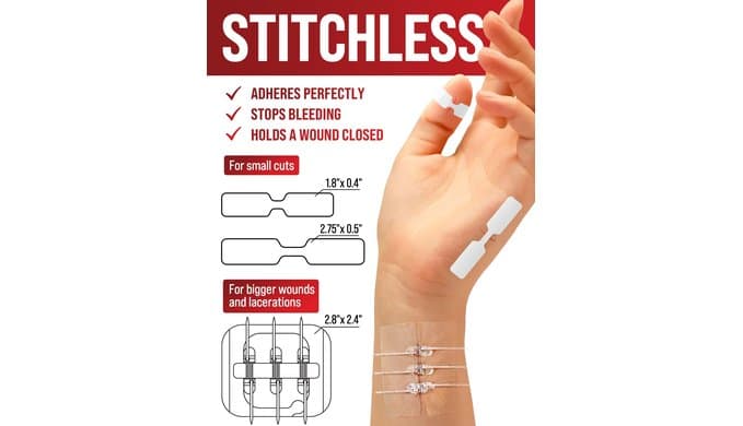 Emergency Wound Closure Strips - 11pk - 2 Types Easy to Use Butterfly Bandages - Stitchless & Painless Laceration Closure Kit thumbnail 5