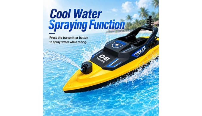 Remote Control Boat with Water Spray, 2.4GHz Waterproof RC Boat Toy thumbnail 3