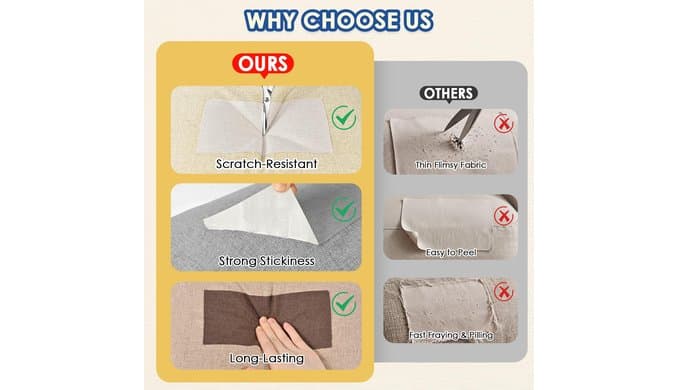 Self Adhesive Linen Fabric Repair Tape Kit, 4"x79" Upholstery Tape thumbnail 5