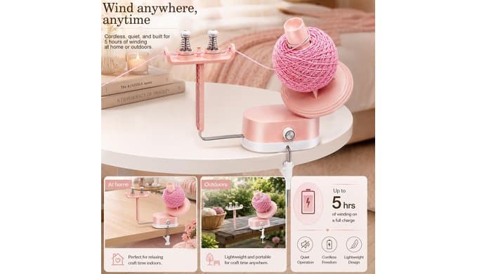 Electric Yarn Winder for Crocheting Cordless Automatic Rechargeable（Pink) thumbnail 4