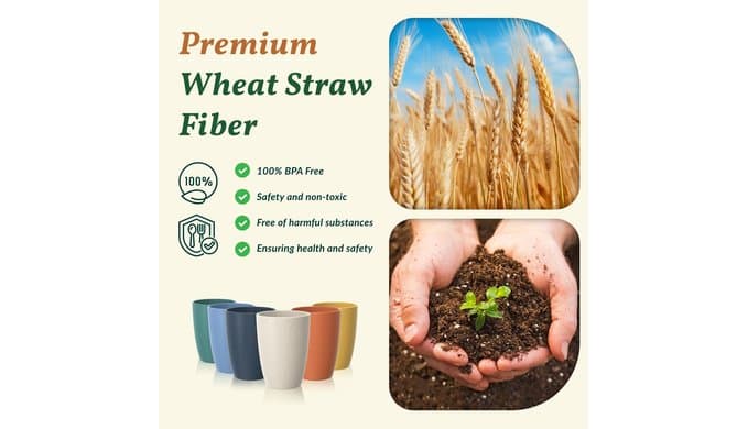 Homienly Plastic Cups Alternatives Unbreakable Drinking Glasses Wheat Straw Cup Sets for Kitchen Camping Party RV Stackable Water Tumblers Dishwasher Freezer & Microwave Safe 6 PCS (12OZ, Multi) thumbnail 3