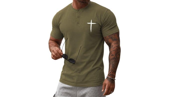 KESIHAN Christian Henley T Shirts for Men Cross Graphic Faith Casual Tee thumbnail 2