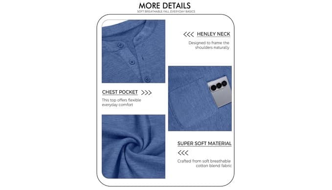 Men’s Henley Shirts Button Down V Neck Long Sleeve Relaxed Basic Tee Tops thumbnail 5