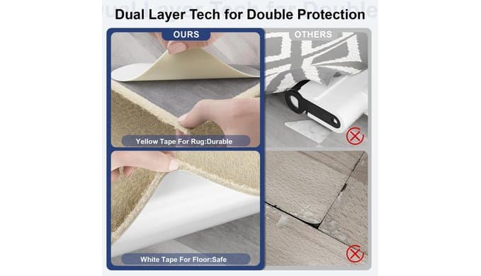 Home Techpro 12 PCS Rug Tape, Gripper for Rug for Hardwood Floors, Double Sided Reusable Under Rug Carpet Tape Stickers, Rug Anti Slip Grips for Area Rugs, Non Slip Rug Pads thumbnail 3