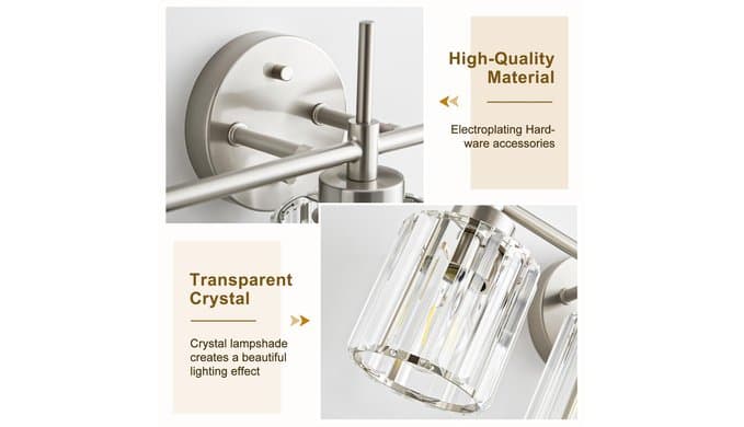3 Light Crystal Bathroom Light Fixtures, Brushed Nickel Vanity Mirror Lights, Crystal Bath Vintage Wall Mounted Lamps Wall Light Fixtures for Bathroom, Living Room thumbnail 3